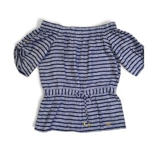 Ellen Tracy | Blue Striped Off/On Shoulder Top SzS